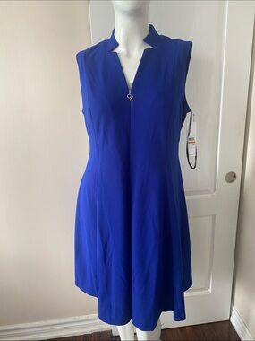 Calvin Klein Sleeveless Royal Blue V-Neck A-Line Dress 16 W